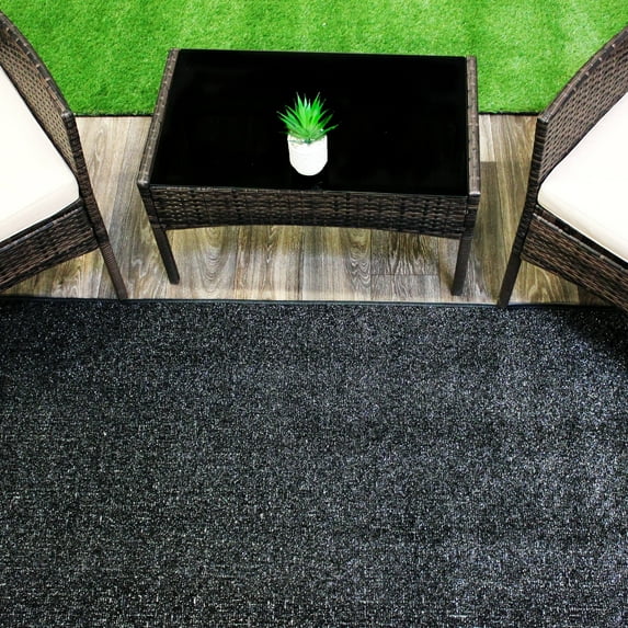Koeckritz Rugs Solid Black Indoor/Outdoor Artificial Grass Rug, 2' x 10', Lightweight