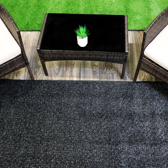 Koeckritz Rugs Solid Black Indoor/Outdoor Artificial Grass Rug, 4'x20', Lightweight