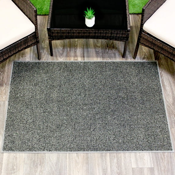Koeckritz Rugs Taupe Black Indoor/Outdoor Artificial Grass Rug, 2'x14', Lightweight