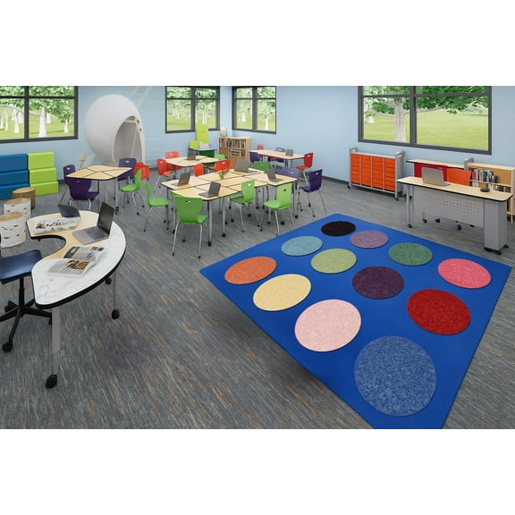Koeckritz Rugs Tuxedo Black Carpet Circle Seats 6-Pack 18" Round Cushions for Classrooms & Playrooms