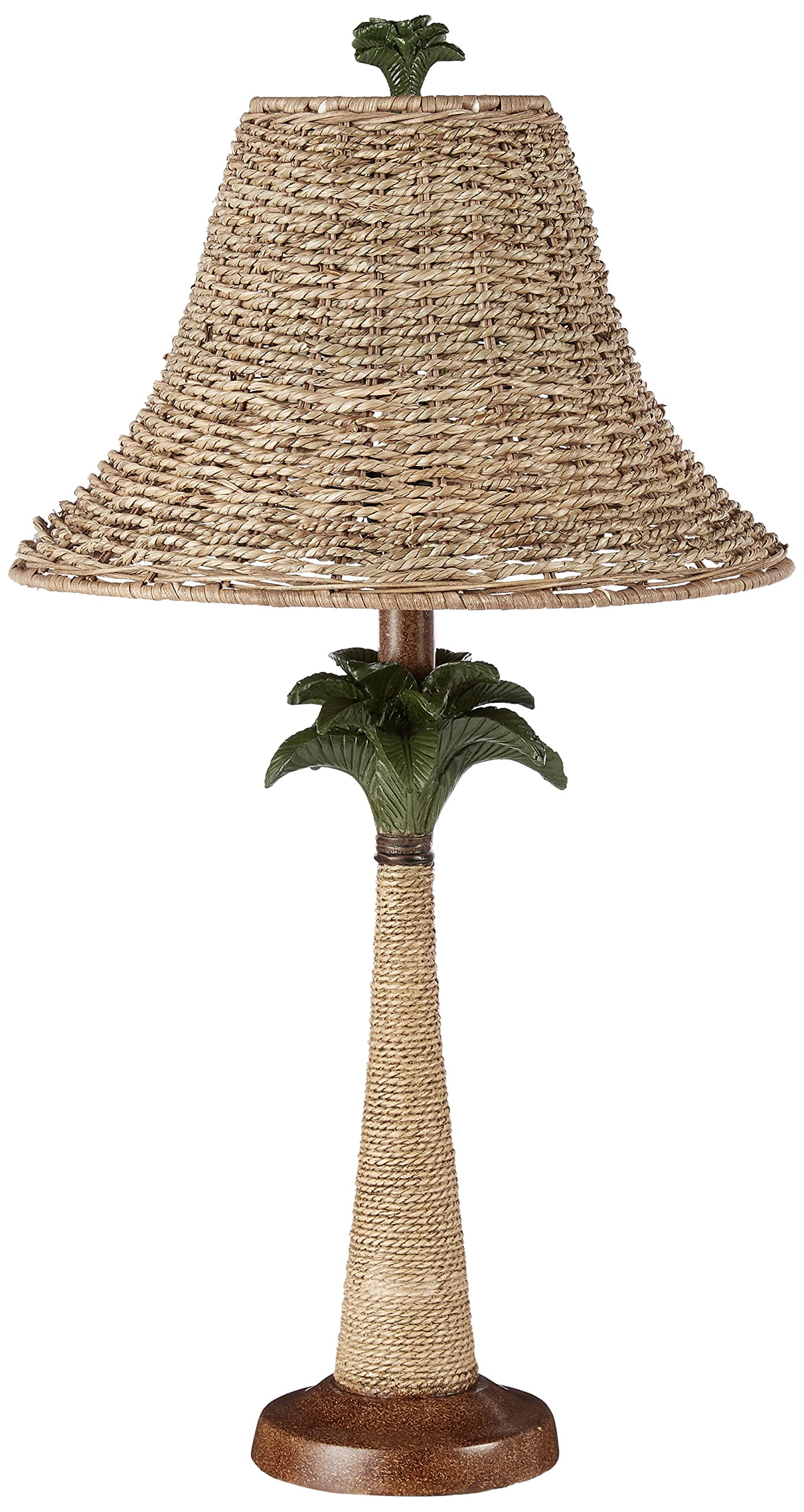 Palm Tree Green and Beige Polyresin Rattan Table Lamp