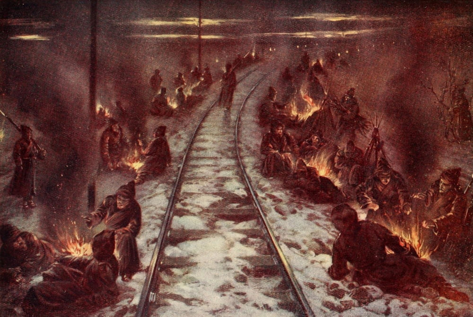 Koekkook The War 1914 Russian troops guarding a railway Canvas Art -  (18 x 24)