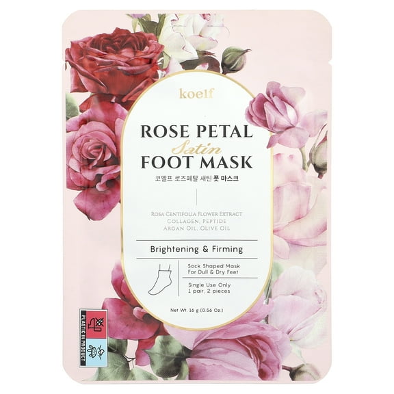 Koelf Rose Petal Satin Foot Mask, 1 Pair, 0.56 oz (16 g)
