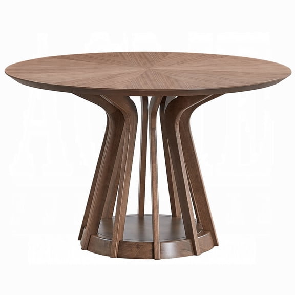 Koen Round Dining Table, Scandinavian Style, Walnut Brown Wood 47 Inch