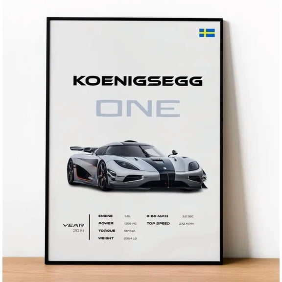 Koenigsegg One Poster Swedish Hypercar Wall Art High Performance Automotive Home Decor Paper Poster Print Only Poster , Poster Print Only
