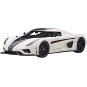 Koenigsegg Regera White with Black Carbon and Red Stripes 1/18 Model Car by Autoart
