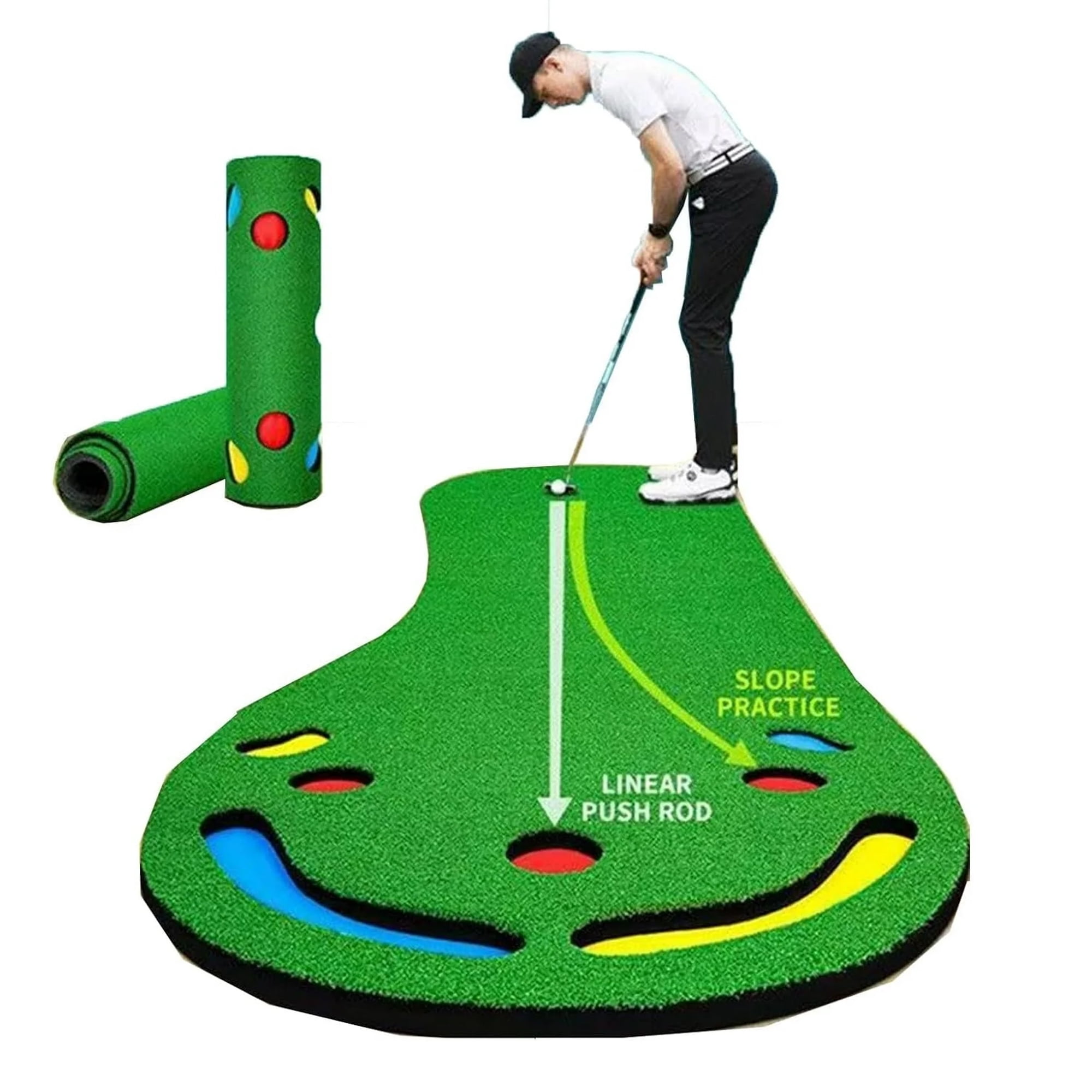 HPLSZCN Indoor Artificial Grass Golf Putting Practice Device Slope Practice Linear Push Rod