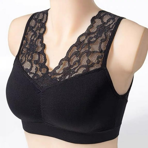 Koerim Deep V Neck Lace Sports Bras for Women Comfortable Bralette Breathable Fitness Gym Bra Top Padded,Size M-3XL