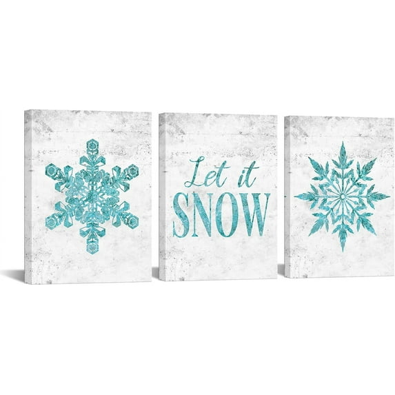 Koesnbre 3 Piece Canvas Wall Art Decor Snowflakes Pictures Bedroom Teal Bathroom Paintings Turquoise and Grey Artwork Winter Home Decorations Christmas Gift