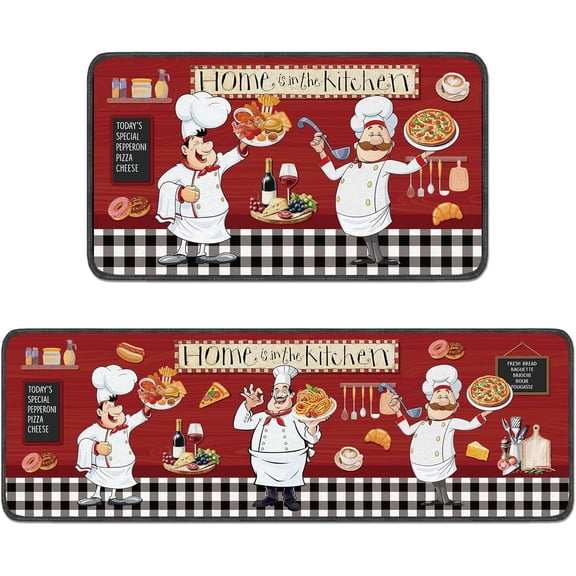 Koesnbre Chef Kitchen Rugs Set, 2 Pcs Italian Pizza Bread Restaurant Theme Runner Rugs for Kitchen Home Decor, Non Slip Floor Mats Cooking Style Housewarming Gifts (17" x 29" & 17" x 47")