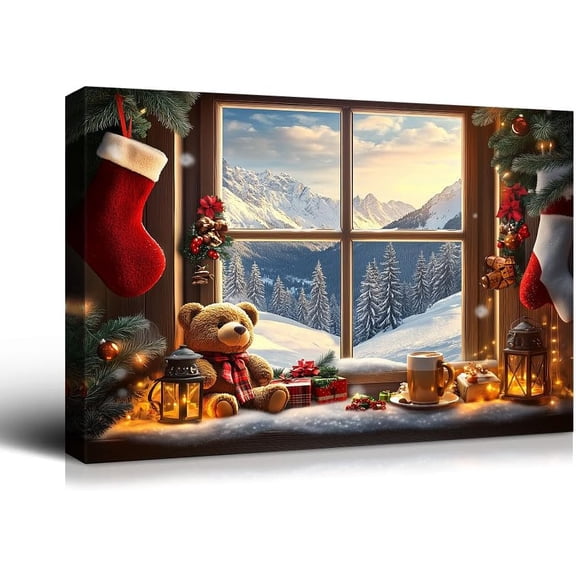 Koesnbre - Christmas Canvas Wall Art, Christmas Snowy Landscape Canvas Printed Artwork, Contemporary Home Decor, Winter New Year Poster, Home Living Room Decor Festival New Year Gift 16x12 inches