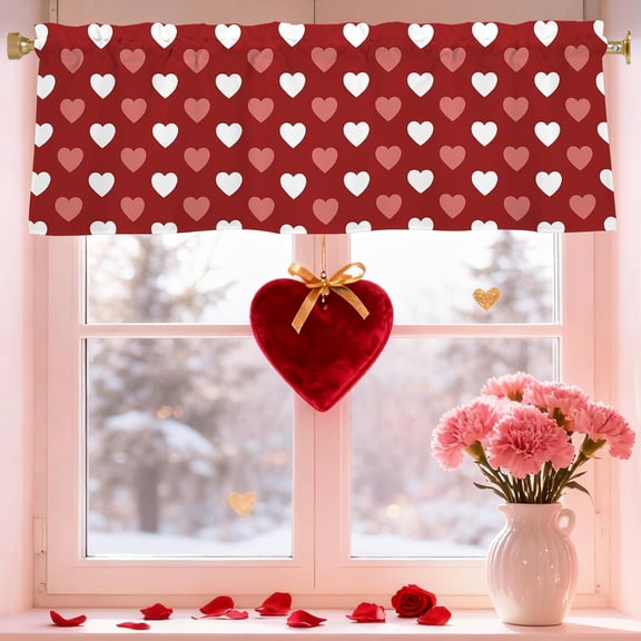 Koesnbre Valentines Day Hearts Valances for Windows 54x18 Inch red-Pink Heart Curtain Valance for Kitchen Bathroom Bedroom Living Room Decor