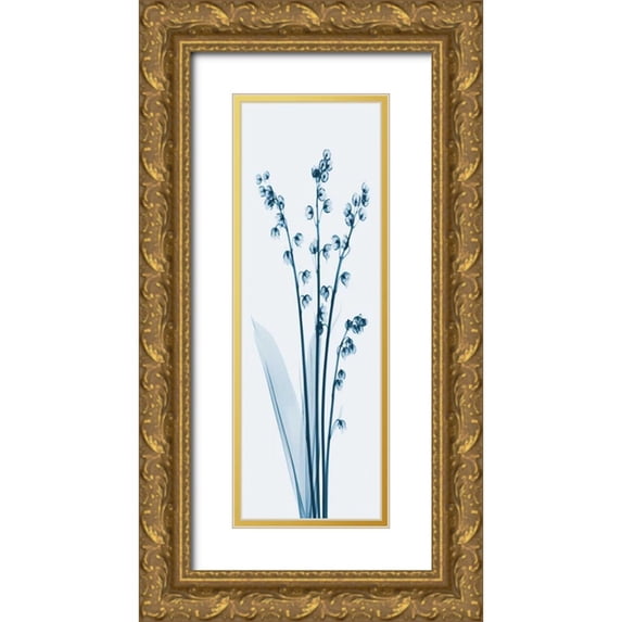 Koetsier, Albert 11x24 Gold Ornate Wood Framed with Double Matting Museum Art Print Titled - Lily of the Valley in Blue 2