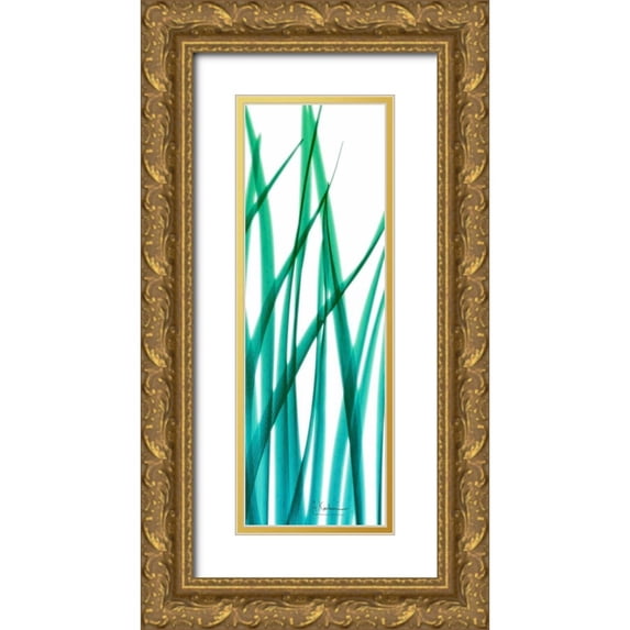 Koetsier, Albert 11x24 Gold Ornate Wood Framed with Double Matting Museum Art Print Titled - Snow Drop Flowing Blue Green 2