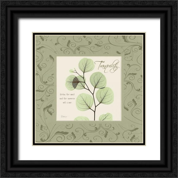 Koetsier, Albert 12x12 Black Ornate Wood Framed with Double Matting Museum Art Print Titled - Tranquility on Green Damask