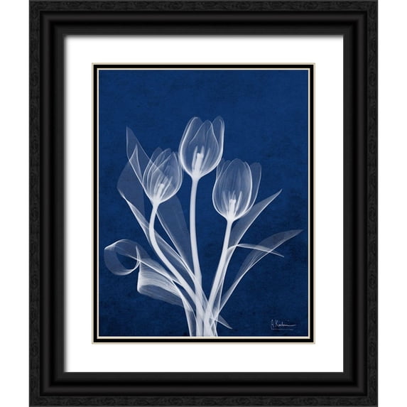 Koetsier, Albert 12x14 Black Ornate Wood Framed with Double Matting Museum Art Print Titled - Ecto Indigo Tulips