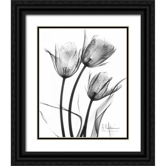 Koetsier, Albert 12x14 Black Ornate Wood Framed with Double Matting Museum Art Print Titled - Tulip Arrangement in BandW
