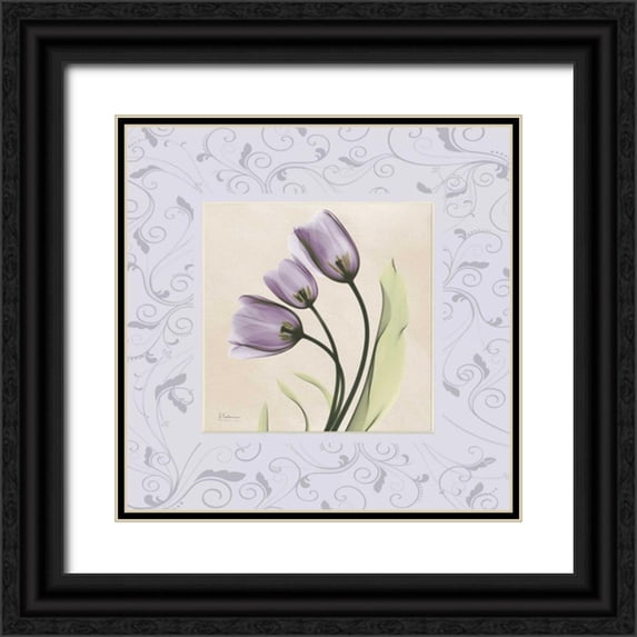 Koetsier, Albert 15x15 Black Ornate Wood Framed with Double Matting Museum Art Print Titled - Purple Tulips on Purple Damask