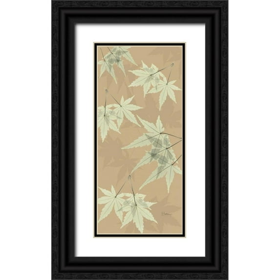 Koetsier, Albert 17x32 Black Ornate Wood Framed with Double Matting Museum Art Print Titled - Leaves in Green on Tan