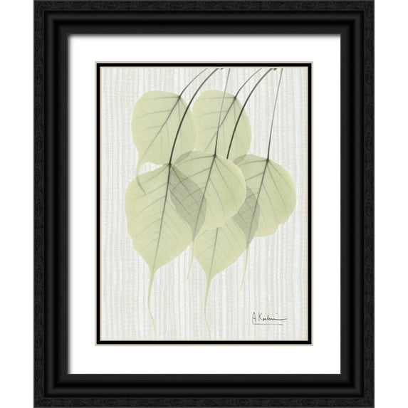 Koetsier, Albert 19x24 Black Ornate Wood Framed with Double Matting Museum Art Print Titled - Bo Tree Leaves in Green on Stripes
