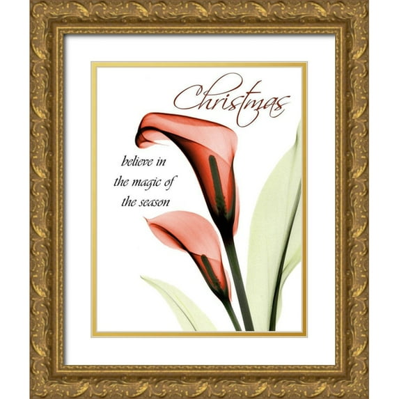 Koetsier, Albert 19x24 Gold Ornate Wood Framed with Double Matting Museum Art Print Titled - Christmas Calla Lily