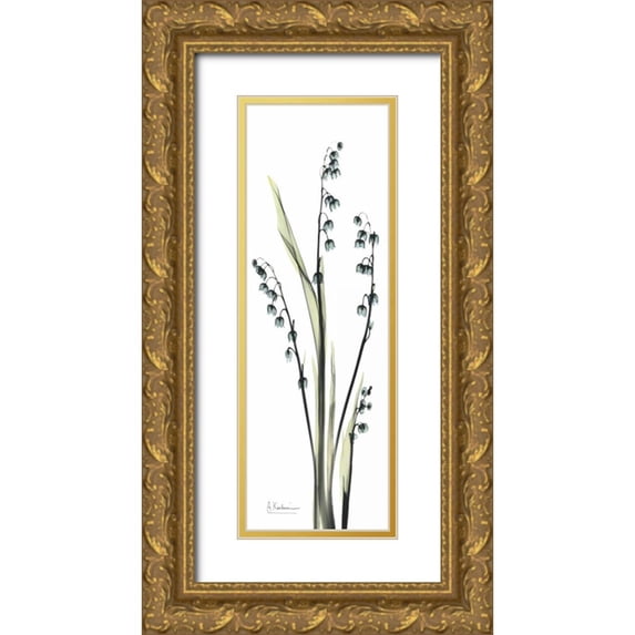 Koetsier, Albert 7x14 Gold Ornate Wood Framed with Double Matting Museum Art Print Titled - Lily of the Valley in Blue