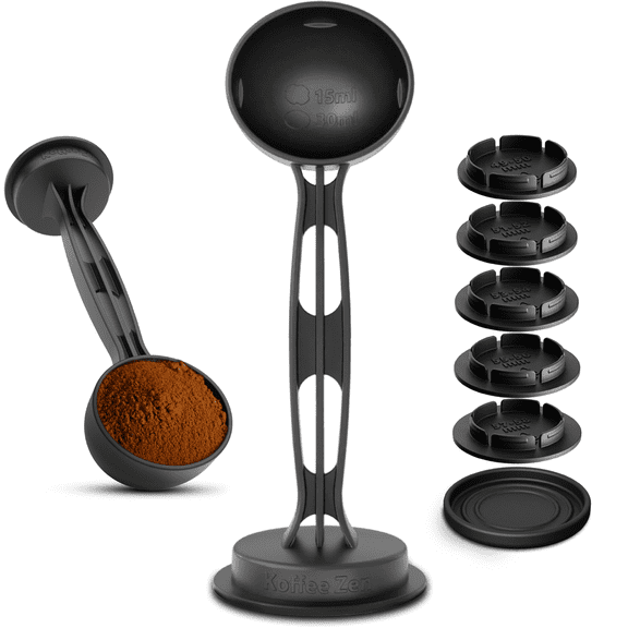 Koffee Zen Universal Espresso Tamper Kit 5 Sizes Included (49-58mm Portafilter), Built-In Coffee Scoop & Drip Tray, Works with DeLonghi, Breville, Gaggia, Mr. Coffee, Dishwasher Safe