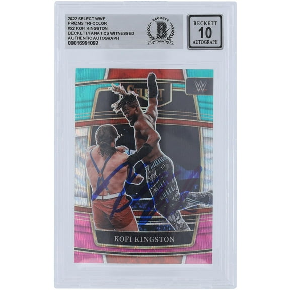Kofi Kingston WWE Autographed 2022 Panini Select Tri-Color Prizm #52 Beckett Fanatics Witnessed Authenticated 10 Card - Fanatics Authentic Certified