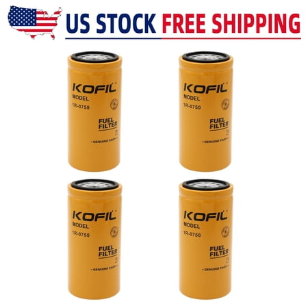 Kofil 1R-0750 Fuel Filter Fits CAT 3304, 3306, 3406, 3114, 3116 Diesel Engine, Replaces P551313, BF7633, FF5320, 33528 Pack of 4