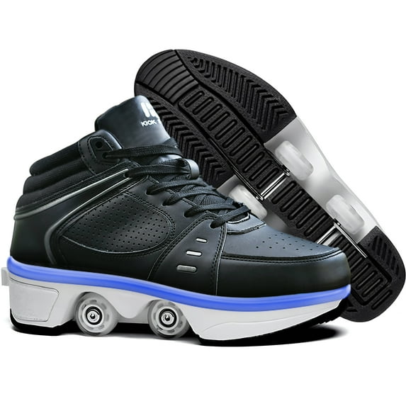 Kofuboke Roller Skate Shoes, 2-in-1 Sneakers with LED Lights, Unisex Kids, Black, Size 1-5