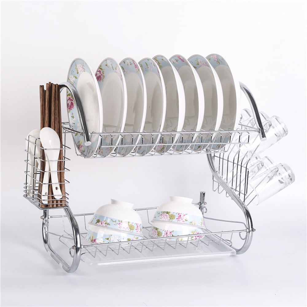 Ktaxon Kitchen Stainless Steel Dish Cup Drying Rack Holder 2-Tier Dish Rack  Sink Drainer