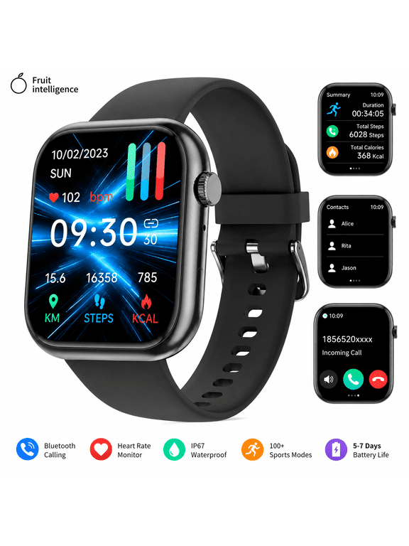 1.85" Bluetooth Smart Watch for Men & Women, HD Touch Screen, Bluetooth Calling, Heart Rate & Sleep Monitor, IP67 Waterproof, Fitness Tracker