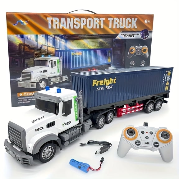 Koging 9 Channel 1:12 Scale RC Semi Truck with Trailer, Remote Control Dump Truck Cars with LED Lights Music Cargo Loading Best Gifts for Boys Girls Kids