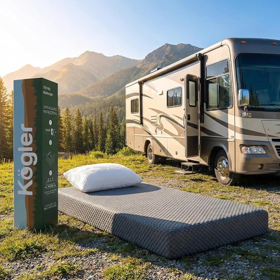 Kogler 10-Inch Gel-Infused Memory Foam RV Mattress with Cloth Cover and Standard Pillow for Short Queen Beds, Gray, 42x80x10
