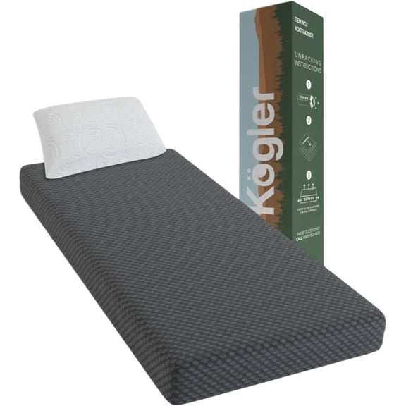 Kogler 7-Inch Gel-Infused Memory Foam RV Mattress with Cloth Cover and Standard Pillow for Compact RV Beds, Gray, 30x72x7
