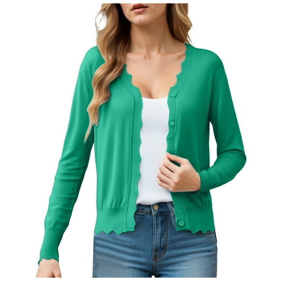 Kogui 2025 Womens Lightweight Open Front Long Sleeve Casual Button Down V-Neck Cardigan Sweater (Green,XL)