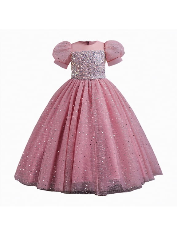 Baby Birthday Dress Baby Girl Pageant Dress Sequins Princess Dress Toddler Flower Wedding Birthday Party Gown Dresses Size 6-7 (Light Pink,6-7 Years)