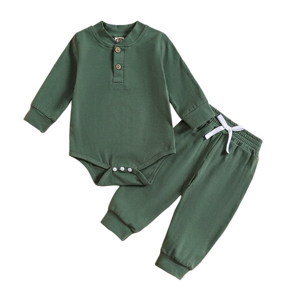 Kogui Baby Boy Clothes Newborn Winter Baby Boy Clothes Plaid Long Sleeve Hooded Romper Top + Infant Boys Pants Newborn Outfit Set 0 3 6 9 12 18 24 Months 2T 3T (Dark Green,6-12 Months)