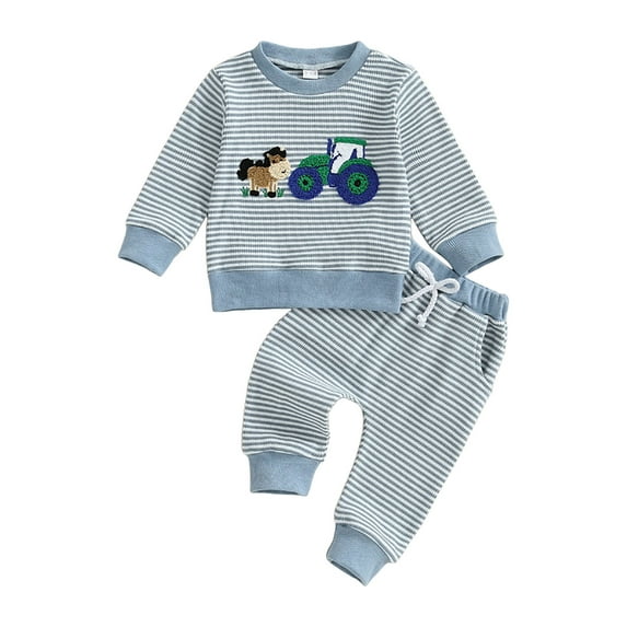 Kogui Baby Boy Clothes Winter Sets Sweatshirt Tops Pants Long Sleeve Tee Shirt and Jogger Sweatpant Kids Clothes Size 18 24 Months (Blue,18-24 Months)