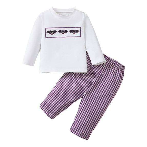 Kogui Baby Boy Halloween Outfit Boy's Basic Shirt Set Children's Basic Layer Long Singlet 2-piece Set Size 2T 3T (Purple,2-3 Years)