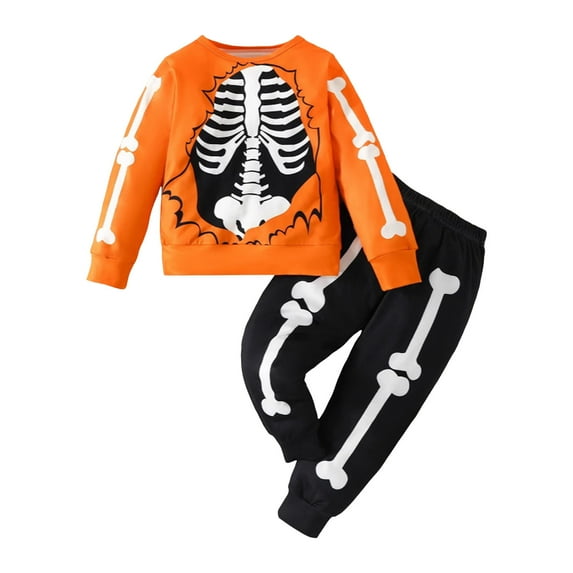Kogui Baby Boy Halloween Outfits Toddler Boy Clothes 2PCS Fall Winter Baby Boy Outfit Long Sleeve Sweatshirt +Pants Sweatsuit Clothing Set Size 4T 5T (Orange,4-5 Years)