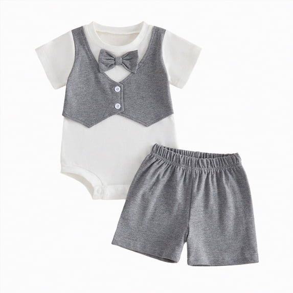 Kogui Baby Boy Outfit Baby Boys Casual Outfits Set Short Sleeve Romper Bodysuit+Shorts 0 3 6 9 12 18 24 Months (Grey,3-6 Months)