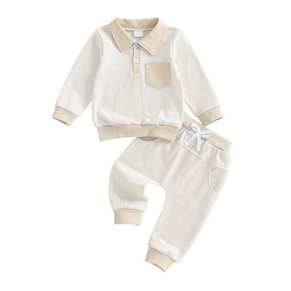 Kogui Baby Boy Outfits Fall Toddler Baby Boy Fall Clothes Long Sleeve Sweatshirt Tops + Casual Pants Sets 2pcs Boy Winter Clothes Size 18 24 Months (Beige,18-24 Months)