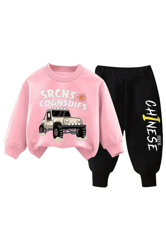 Baby Boy Outfits Fall Toddler Boy Clothes Shirt + Print Pants 2 Pieces Boy Winter Spring Outfits Set Size 12 18 Months (Pink,12-18 Months)