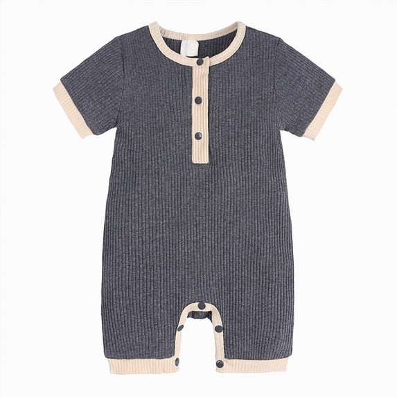 Kogui Baby Boy Rompers Newborn Baby Boy Clothes Short Sleeve Shirt Romper Jumpsuit Bodysuit One-Piece Summer 0 3 6 9 12 18 24 Months (Grey,6-12 Months)