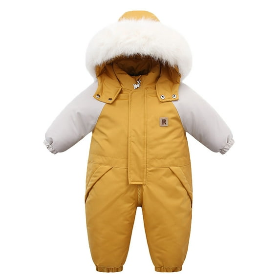Kogui Baby Boy Snowsuit Toddler Snow Suit Baby Snowsuit Infant Winter Coat Puffer Clohtes Hoodie 6 12 Months (Yellow,6-12 Months)