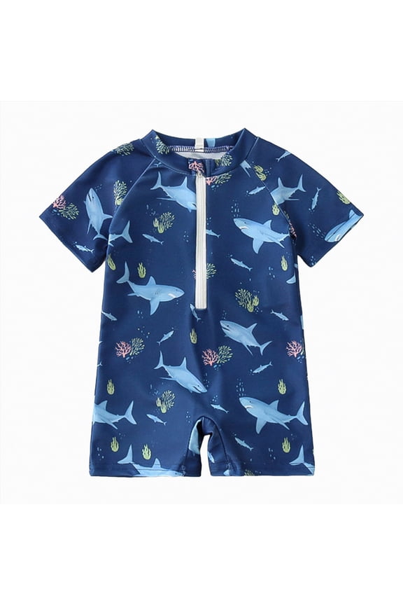 Baby Boy Swimsuit One Piece Boys One Piece Rash Guard Swimsuit Short Sleeve Water Sport Bathing Suits UPF 50+ Sun Protection 12 18 Months (Blue,12-18 Months)