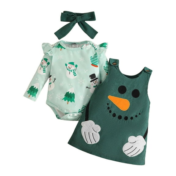 Kogui Baby Christmas Outfit Girl Baby Girl Outfit Long Sleeve Print Romper Skirts Cute Baby Clothes 12 18 Months (Dark Green,12-18 Months)