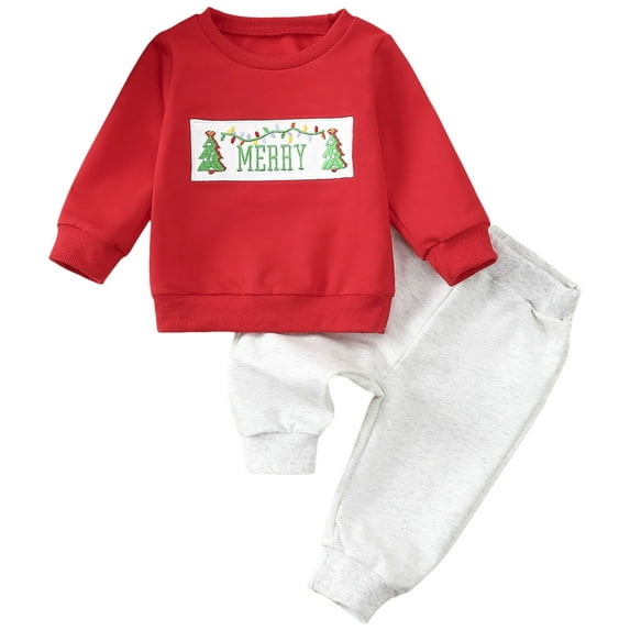 Kogui Baby Christmas Outfit Newborn 2pcs Fall Outfit Infant Baby Boy Season Long Sleeve Romper Pants Hat Set Clothes 6 12 Months (Watermelon Red,6-12 Months)