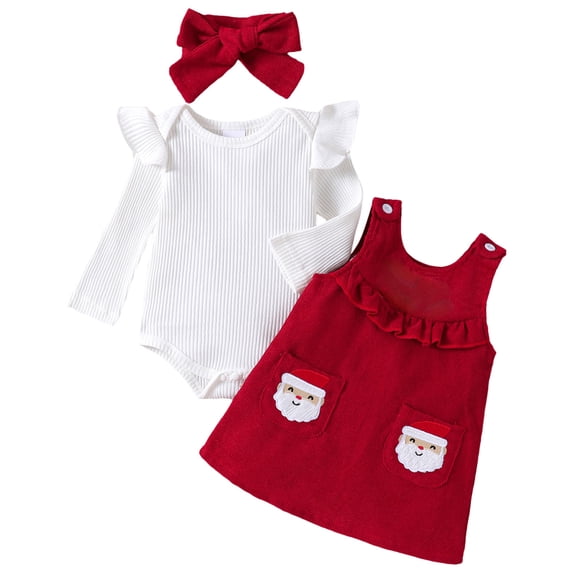 Kogui Baby Christmas Outfits Girl Baby Girl Clothes Print Long Sleeve Romper Ruffle Skirt Set Outfit 12 18 Months (Red,12-18 Months)